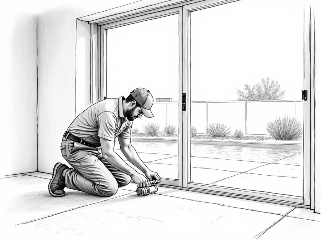 Professional performing sliding door repair Avondale AZ in a Garden Lakes neighborhood home with backyard pool patio access