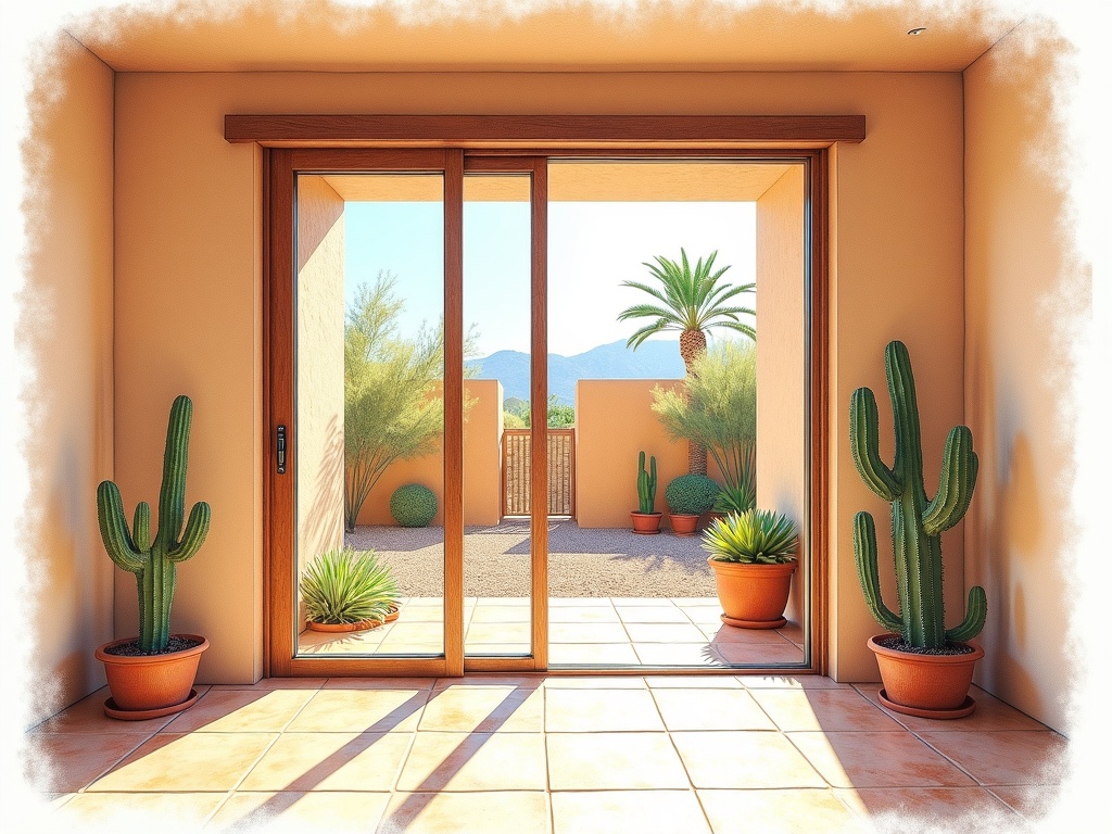 New sliding door repair Avondale AZ installation in a Rancho Santa Fe area home with tiled roof and covered desert patio