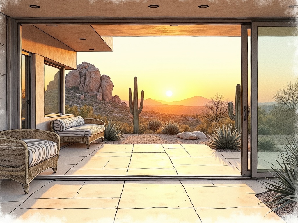 Carefree, AZ A technician performing sliding door repair Carefree AZ on a large glass patio door at a custom home near The Boulders Resort area