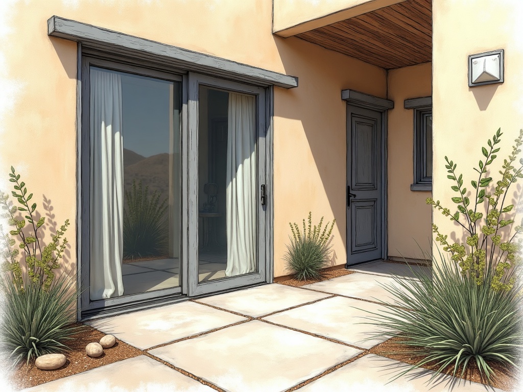 Glendale, AZ Freshly repaired sliding door track and roller hardware showing professional sliding door repair Glendale AZ workmanship at a north Glendale stucco home