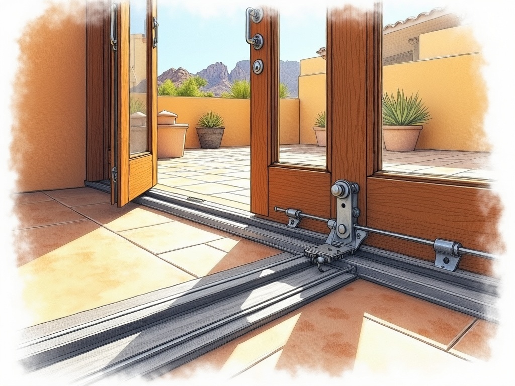 Goodyear, AZ New roller and track hardware installed during a sliding door repair Goodyear AZ visit in the Palm Valley community near Indian School Road