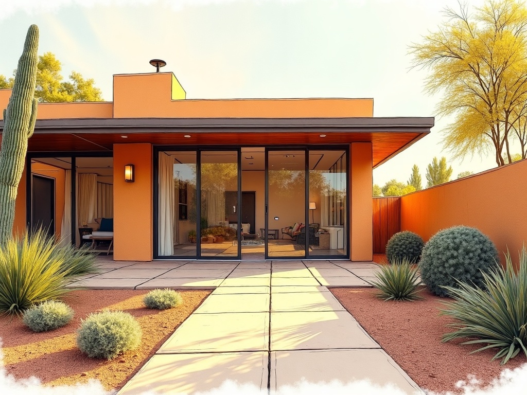 A technician performing sliding door repair on a modern Peoria AZ home near Vistancia, with desert landscaping visible through the glass panel
