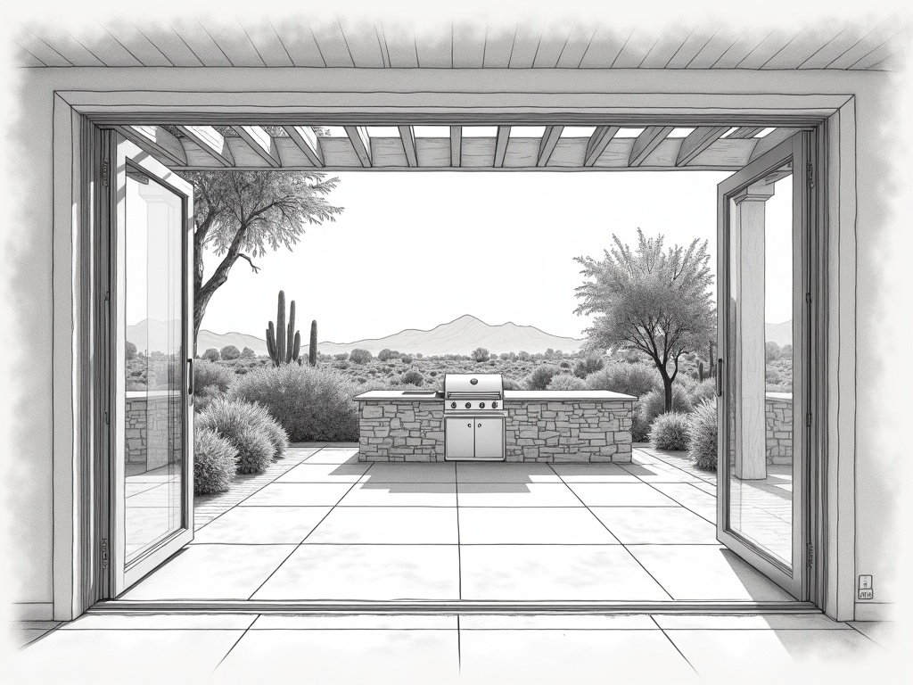 Phoenix, AZ Professional sliding door repair Phoenix AZ completed on a wide aluminum patio door in an Arcadia neighborhood home with a desert backyard and Camelback Mountain view