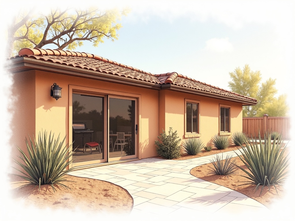Phoenix, AZ New sliding door repair Phoenix AZ installation on a stucco single-family home in North Phoenix near Deer Valley with desert landscaping and blue sky