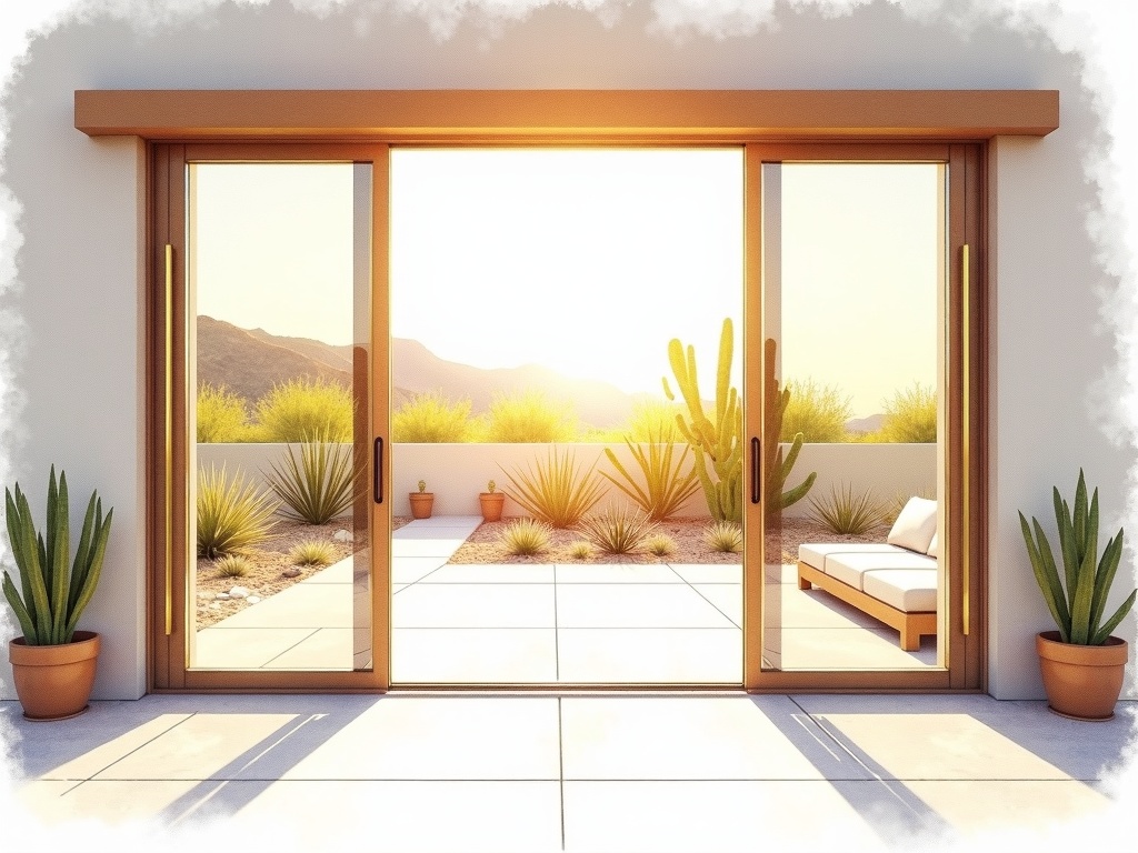 Newly installed sliding door on a family home in the Cortina neighborhood of Queen Creek AZ showing professional sliding door repair and installation quality